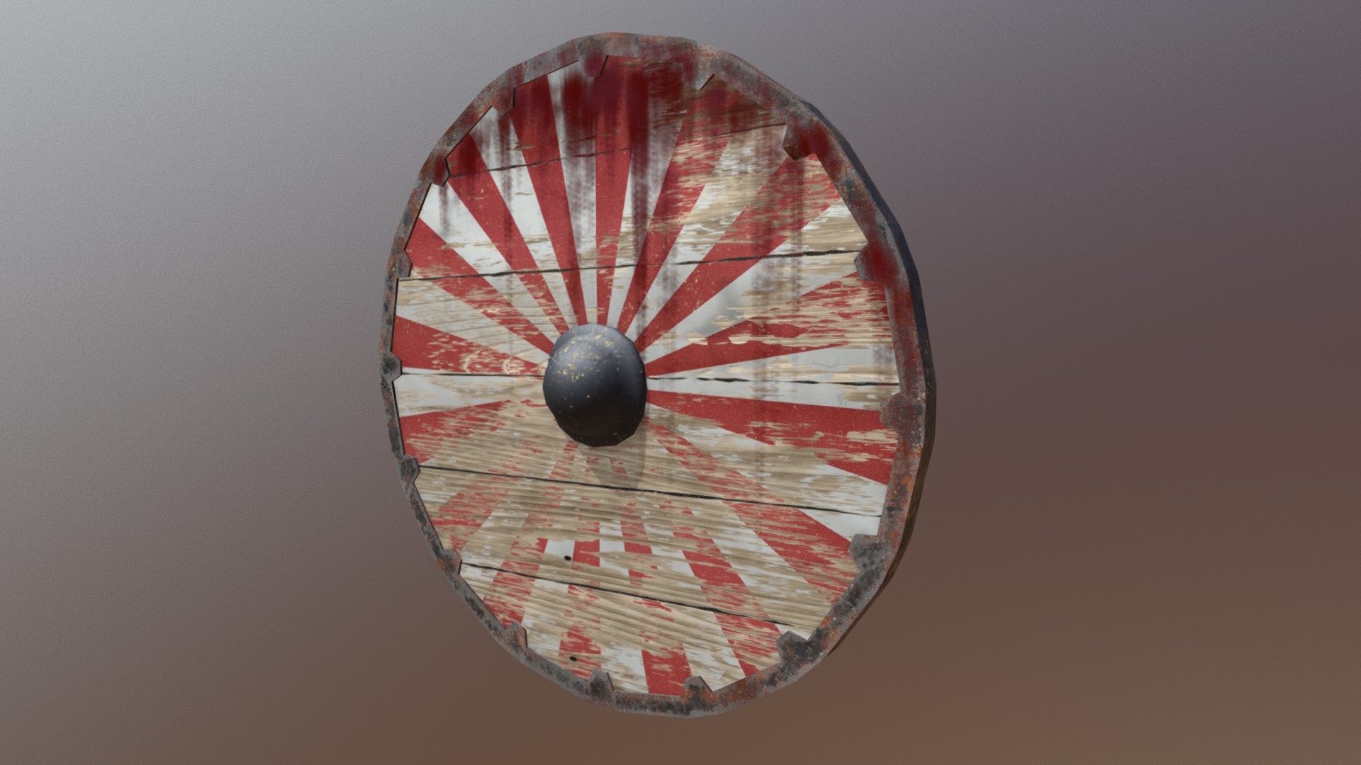3D model Game Ready Viking Shield Red Striped Low Poly - This is a 3D model of the Game Ready Viking Shield Red Striped Low Poly. The 3D model is about a dart board with a dart.