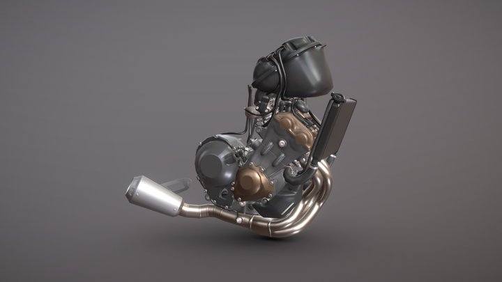 Three Cylinder Motorcycle Engine 3D Model