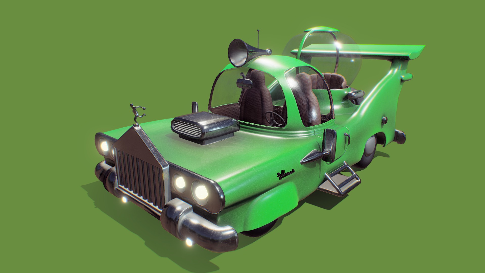 3D model Homer Car - This is a 3D model of the Homer Car. The 3D model is about a green machine with a black handle.