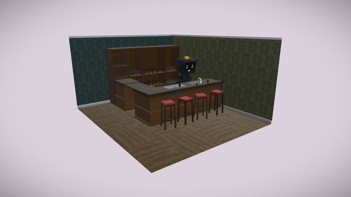 Bar & Robot Barista 3D Model