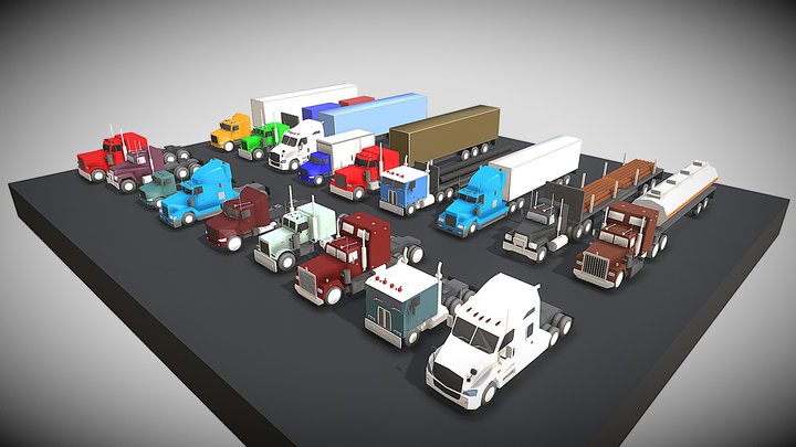 Low Poly Truck Usa Pack 3D Model