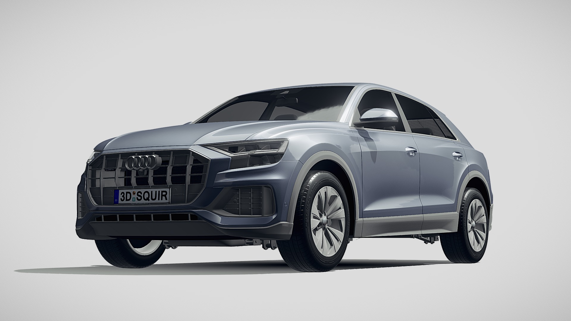 3D model Audi Q8 regular 2019 - This is a 3D model of the Audi Q8 regular 2019. The 3D model is about a silver car with a black background.