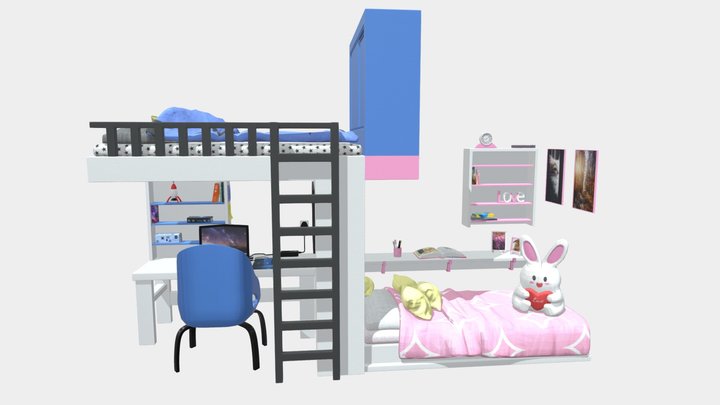 Children bedroom ( one boy, one girl) (LP+SE) 3D Model