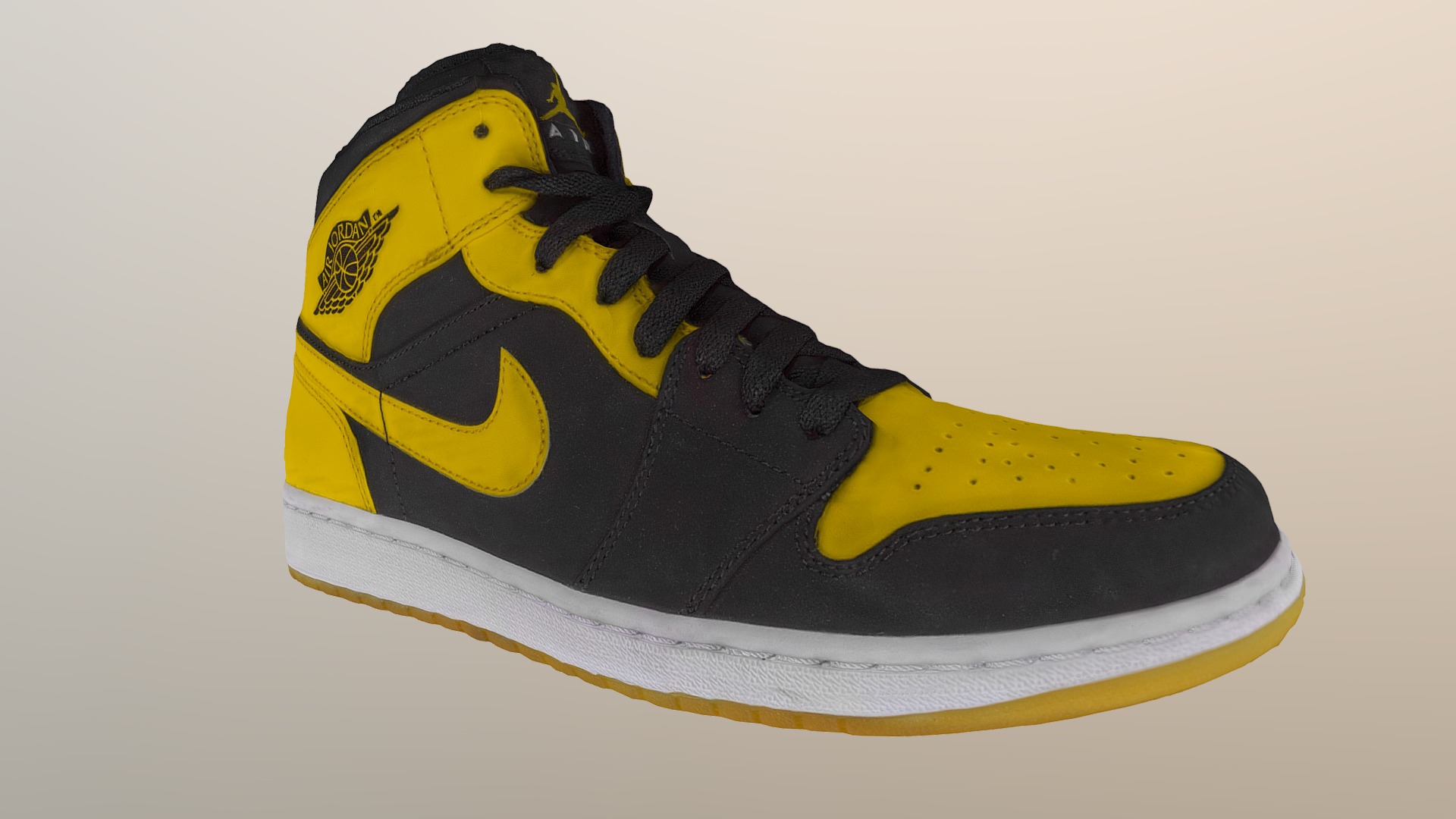 3D model Nike Yellow Air Force One Sneakers Shoes - This is a 3D model of the Nike Yellow Air Force One Sneakers Shoes. The 3D model is about a yellow and black shoe.