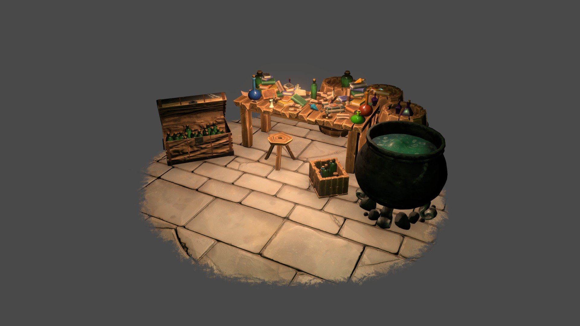 Cartoon Alchemist desk Download Free 3D model by Spartwoo_3D_ARTIST