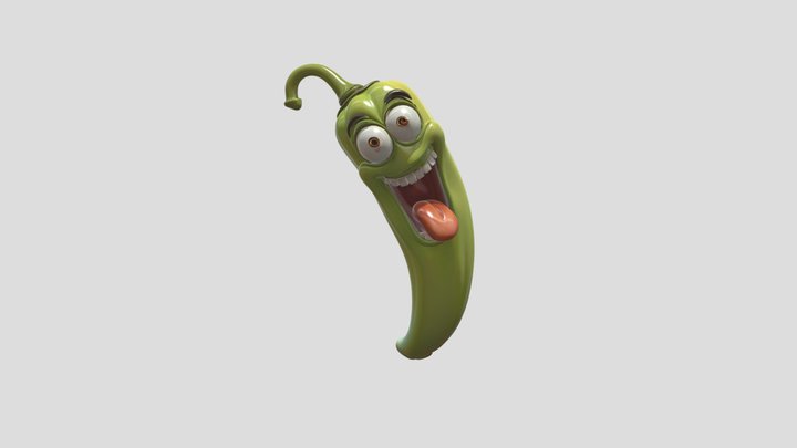 Happy Green Chili Pepper — Funny 3D Character 3D Model