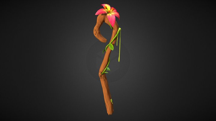 Stylised hand painted staff 3D Model