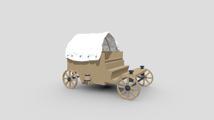 Low Poly Prairie Wagon Cart 3D Model