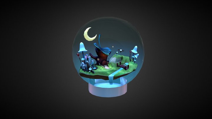 Night Pokemon Crystal Ball Diorama w Toon Shader 3D Model