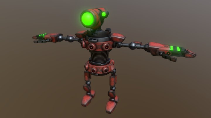 Short Red Robot 3D Model