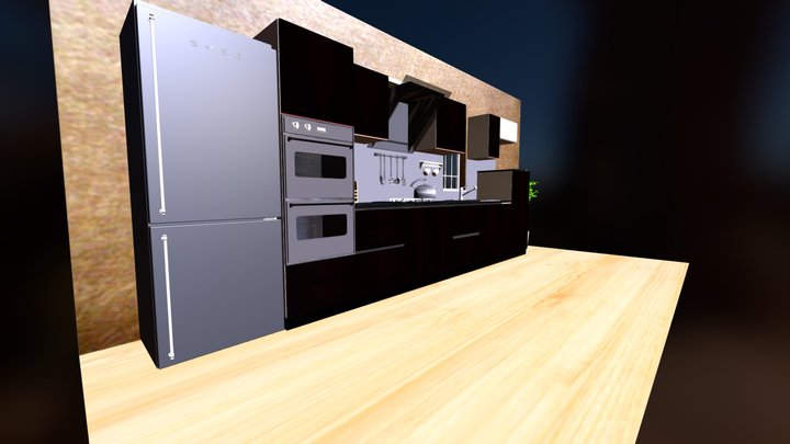 Black and White - Straight Kitchen 3D Model