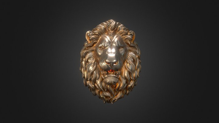 (FREE) Golden Lion Head Sculpture 3D Model