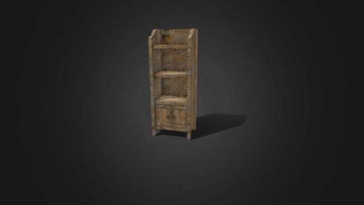 old bathroom cabinet with weathered wood texture 3D Model