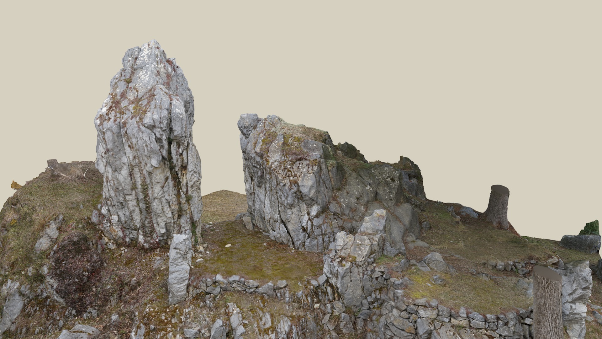 3D model Grotteneingang - This is a 3D model of the Grotteneingang. The 3D model is about a rocky mountain with a few large rocks on top.
