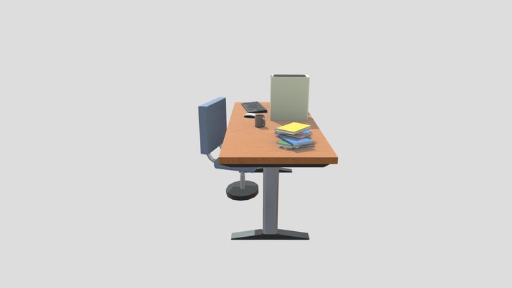 Office Desk with Old-style Computer 3D Model