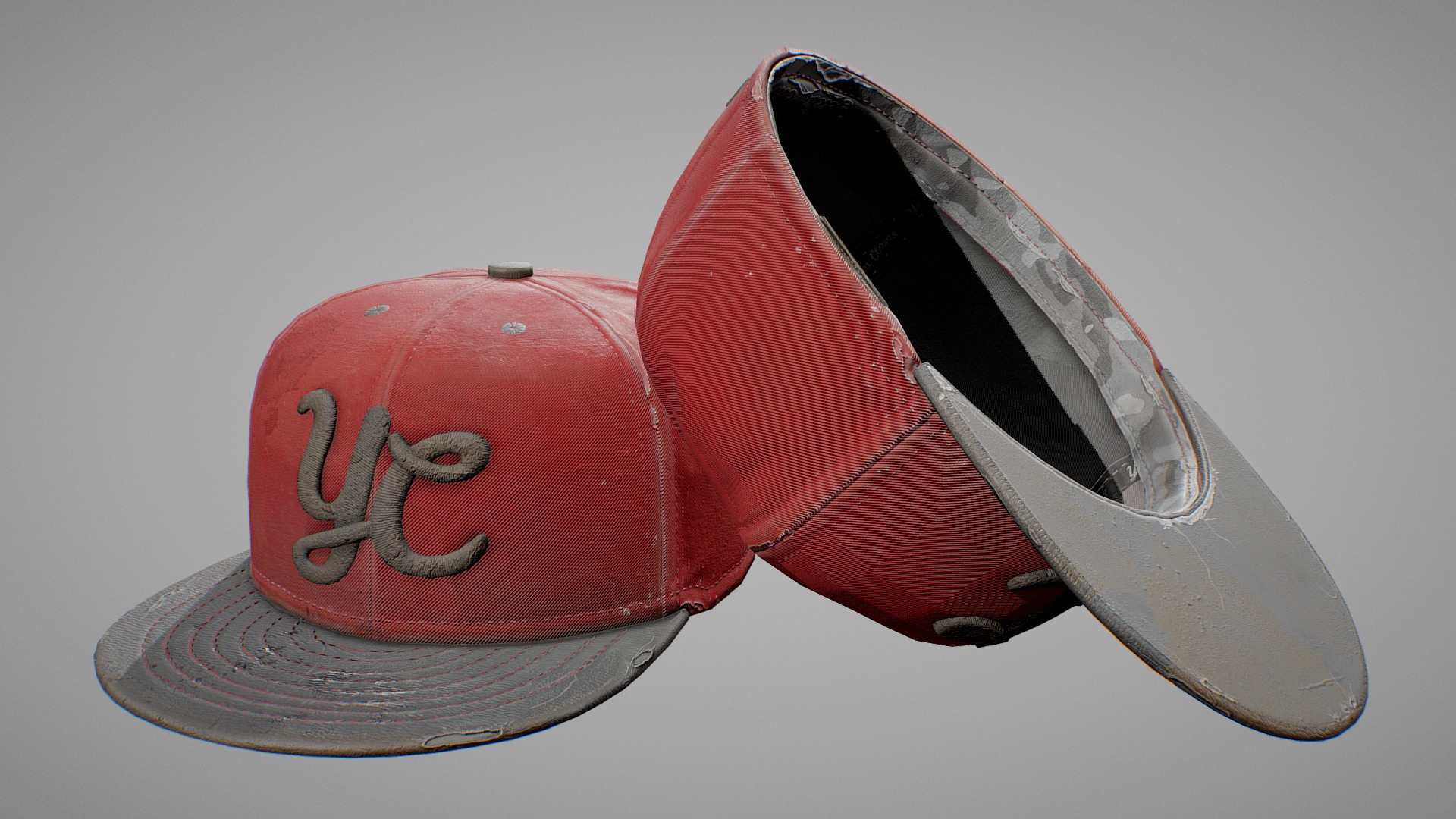 3D model Baseball Cap Worn Red - This is a 3D model of the Baseball Cap Worn Red. The 3D model is about a red and white shoe.