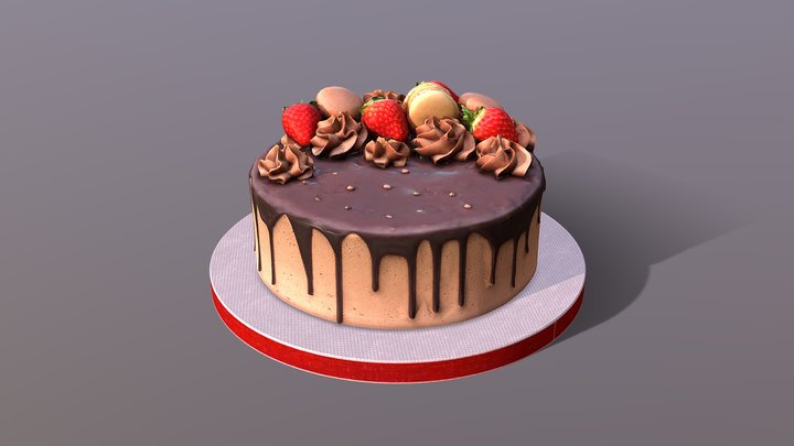 Chocolate Strawberry Drip Cake 3D Model