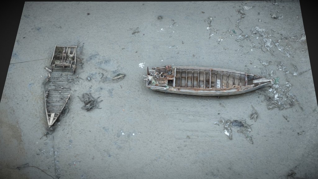 Stranded fishing bost, Broken Woodden boat
