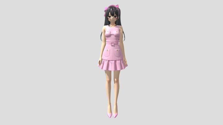 Pink dress girl 1 3D Model