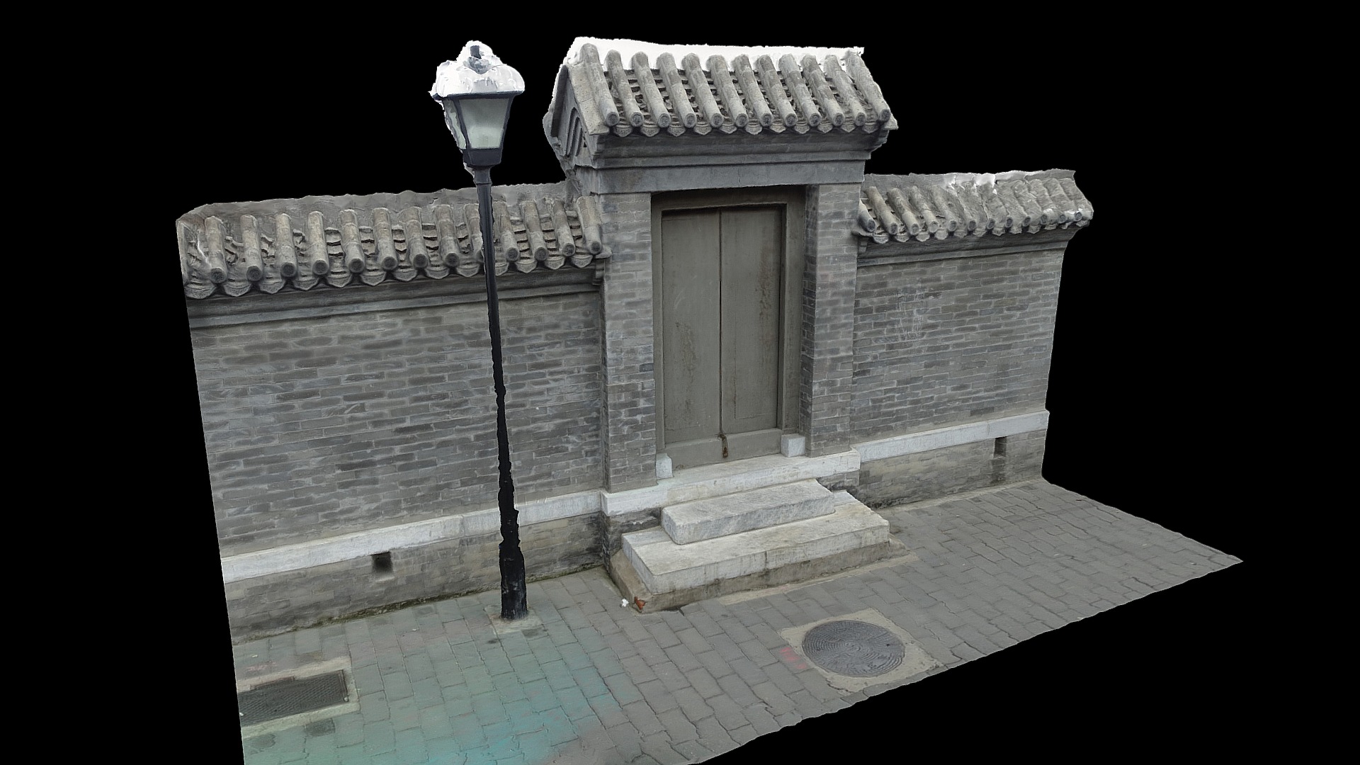 3D model 2016-10 – Beijing 12 - This is a 3D model of the 2016-10 - Beijing 12. The 3D model is about a stone building with a lamp post.