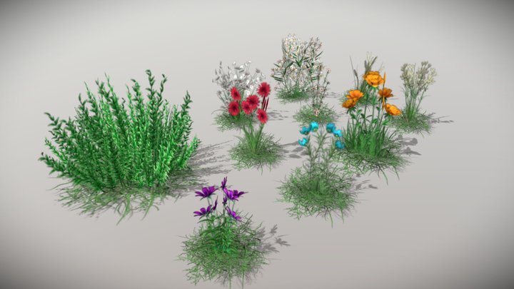 Foliage & Flowers optimized for mobile games 3D Model