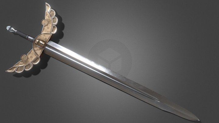 Golden Medieval War Sword 3D Model