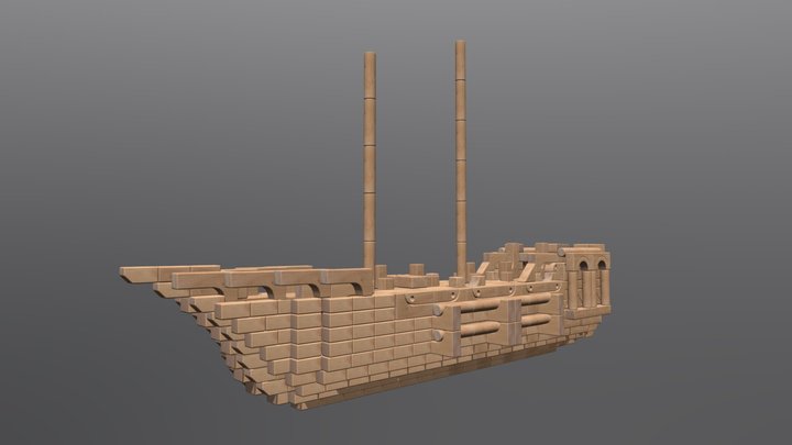 Wooden Block Ship 3D Model