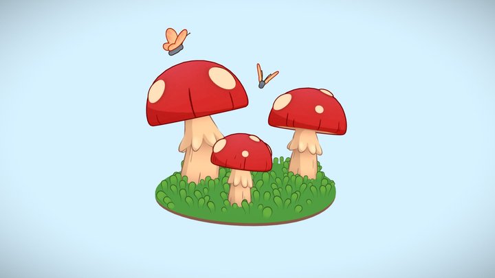 Mushroom Diorama - Toon Shaded 3D Model