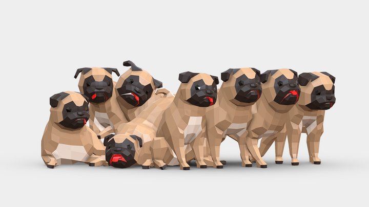 Low Poly Pug Dog 3D Model