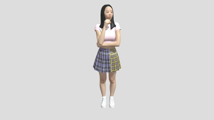 Contemplative Pose in Pink Crop Top and Skirt – Gratis 3D-model STL