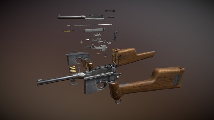 Mauser C96 Broomhandle with Stock 3D Model