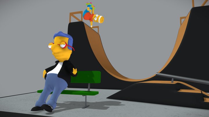Milhouse et Bart Simpson au skate park 3D Model