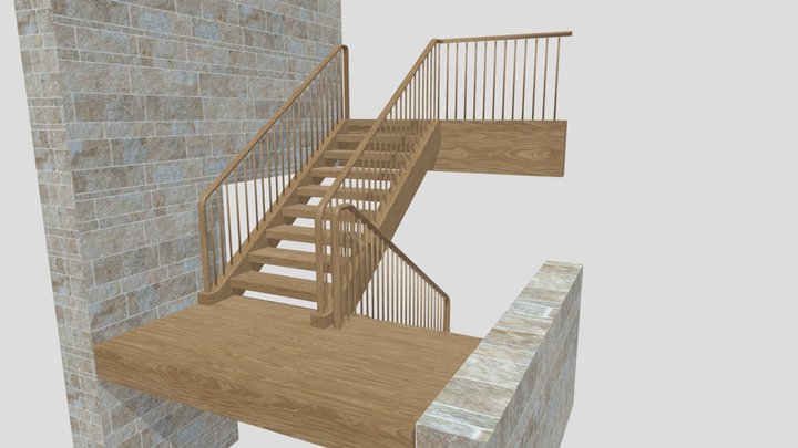 oak stair 4 3D Model