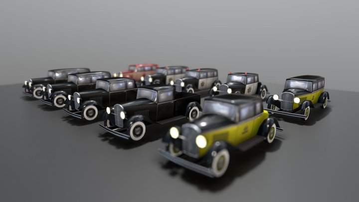 1930 Lowpoly Car Pack - Texturized 3D Model