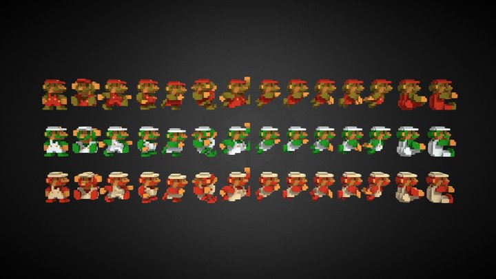 Voxel Mario Spritesheet (Super Mario Bros) (NES) 3D Model