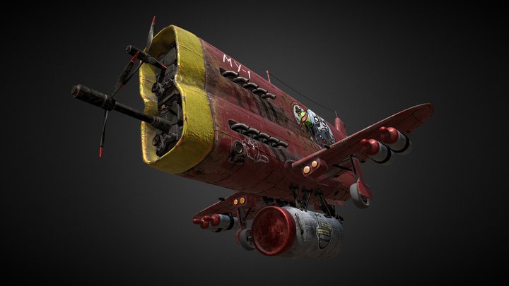 Stylized realistic red airplane 3D Model