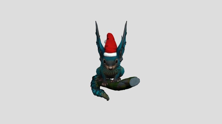 Squirrel Dragon with a Christmas Hat 3D Model