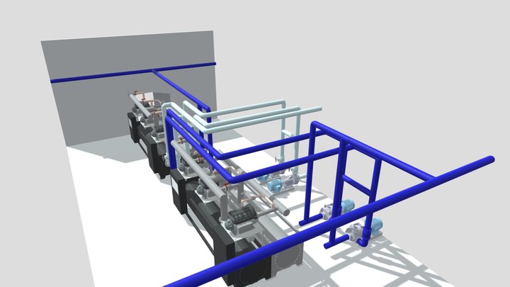 Chiller Plant - 2xChiller with 3 Compressors 3D Model