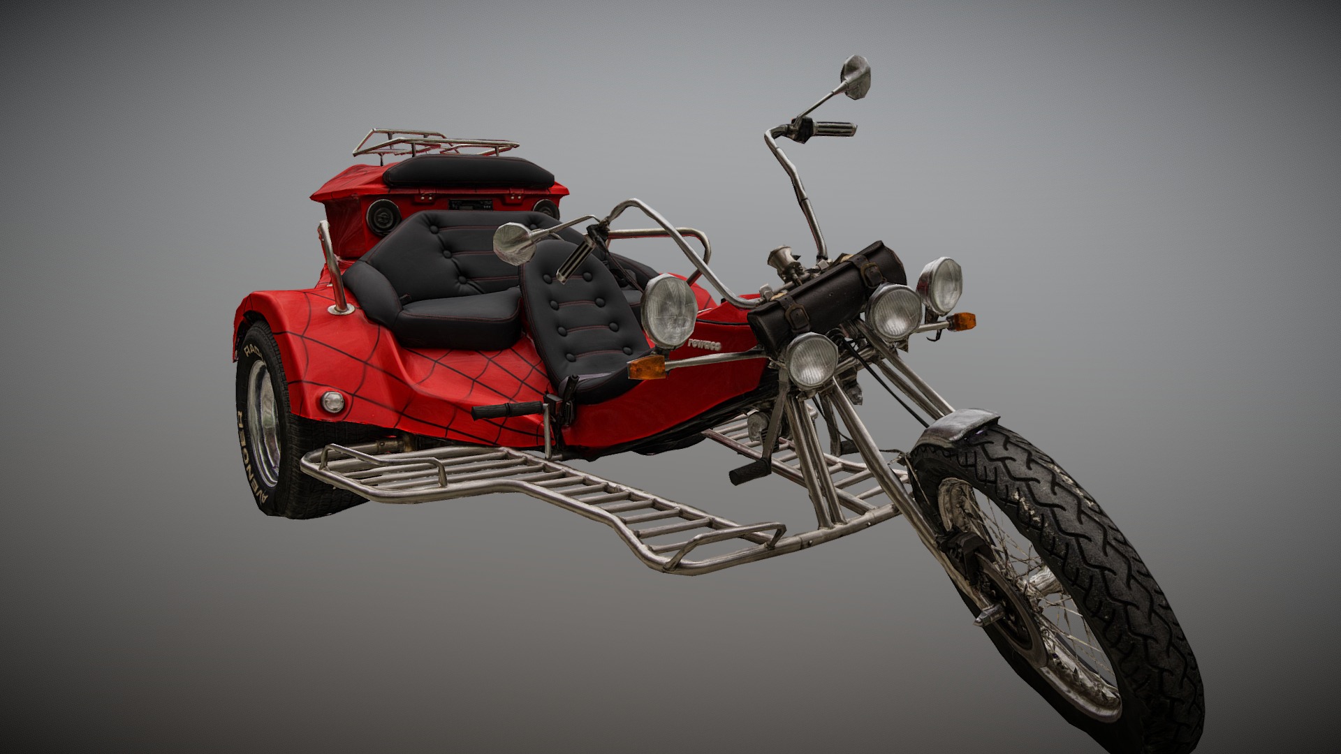 3D model Low poly Rewaco Trike HS5  photogrammetry scan - This is a 3D model of the Low poly Rewaco Trike HS5  photogrammetry scan. The 3D model is about a red motorcycle with a black seat.