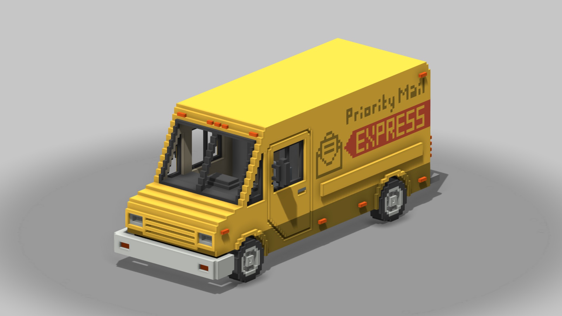3D model Voxel Mail Van - This is a 3D model of the Voxel Mail Van. The 3D model is about a yellow truck on a white background.