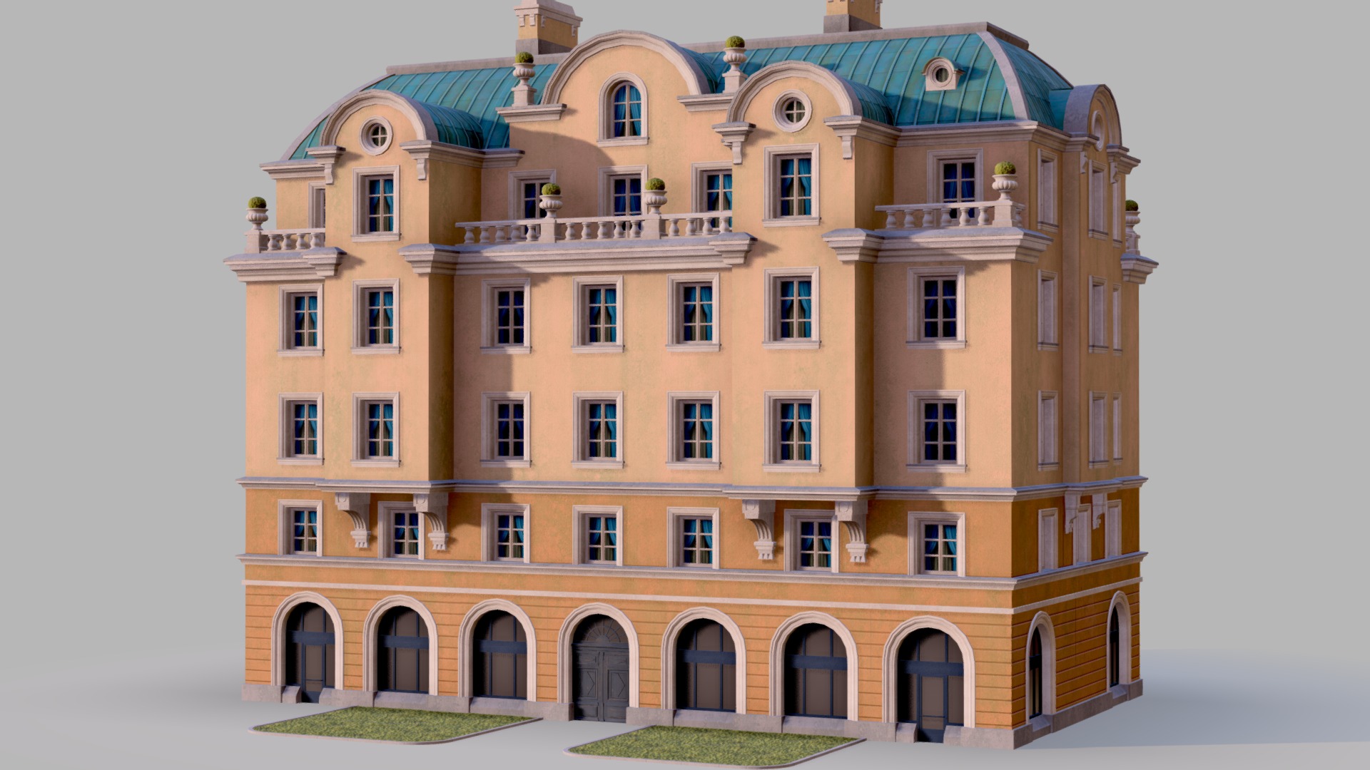 3D model Neoclassic hotel - This is a 3D model of the Neoclassic hotel. The 3D model is about a building with many windows.