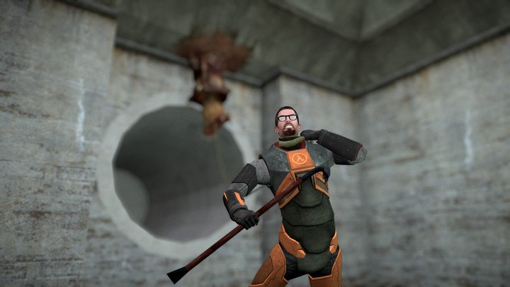 Gordon Freeman gets attacked by a Barnacle 3D Model