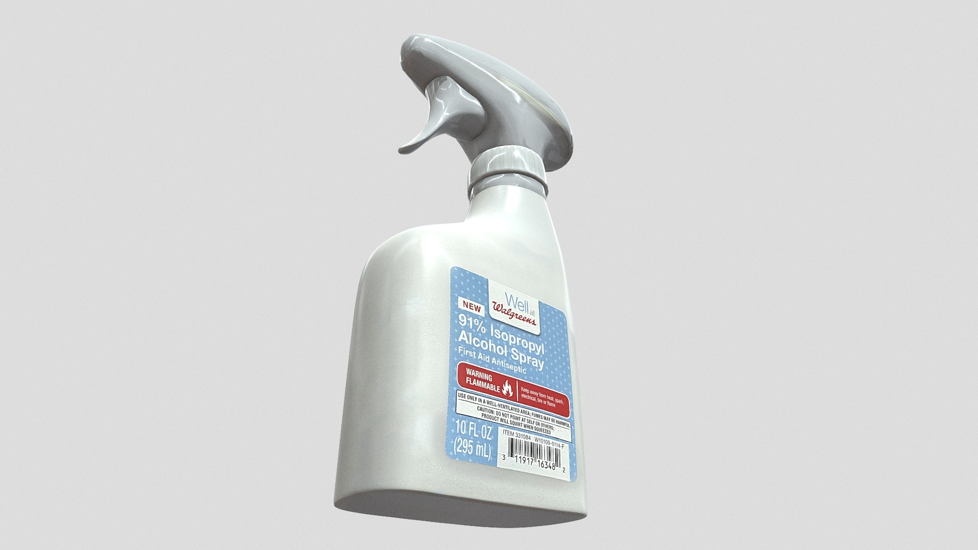 3D model Alcohol Spray Bottle - This is a 3D model of the Alcohol Spray Bottle. The 3D model is about a white bottle with a blue label.