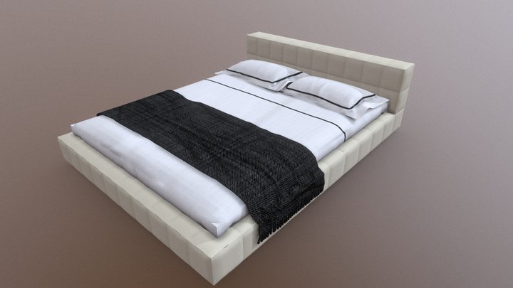 Bed cream-colored Low poly 3D Model