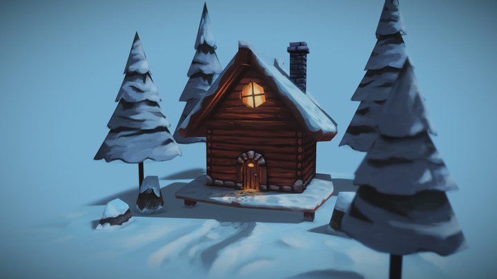 cozy cottage at full moon 3D Model