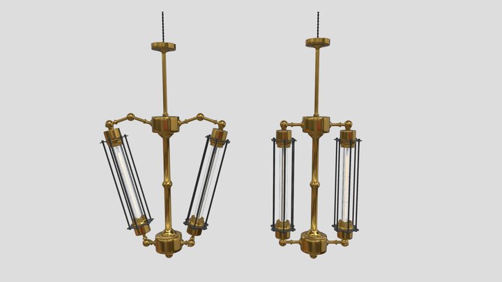 Industrial Chandelier Series - Two Lamps 3D Model
