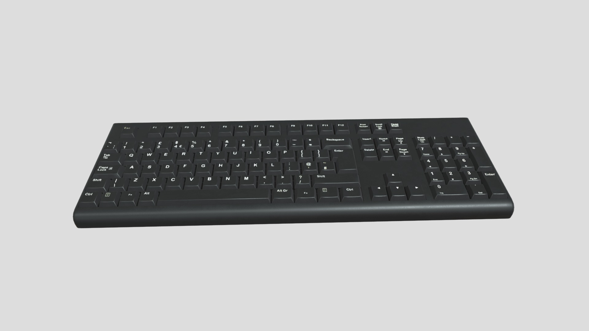 3D model Keyboard - This is a 3D model of the Keyboard. The 3D model is about a black keyboard with a white background.