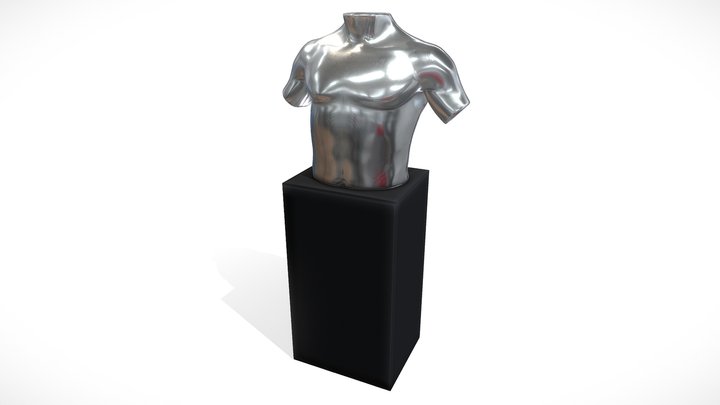 Silver Male Torso Statue + Pedestal 3D Model