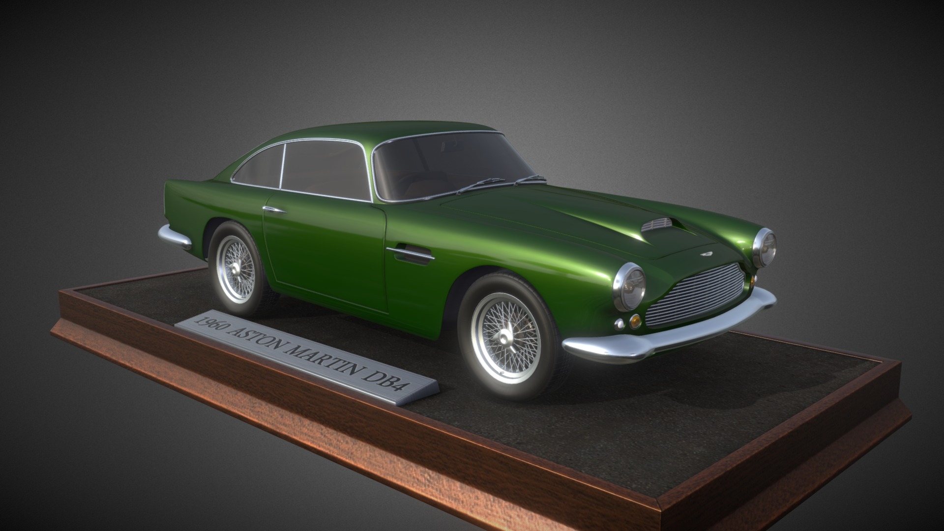 3D model 1960 Aston Martin DB4 - This is a 3D model of the 1960 Aston Martin DB4. The 3D model is about a green car on a wooden surface.