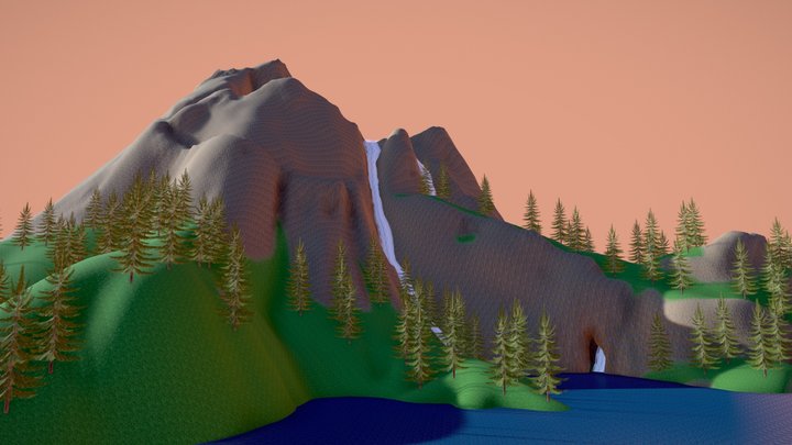 Mountain with waterfalls (WIP) 3D Model